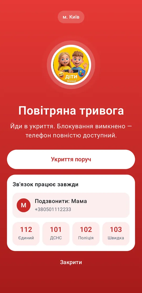 Екран тривоги в дитини