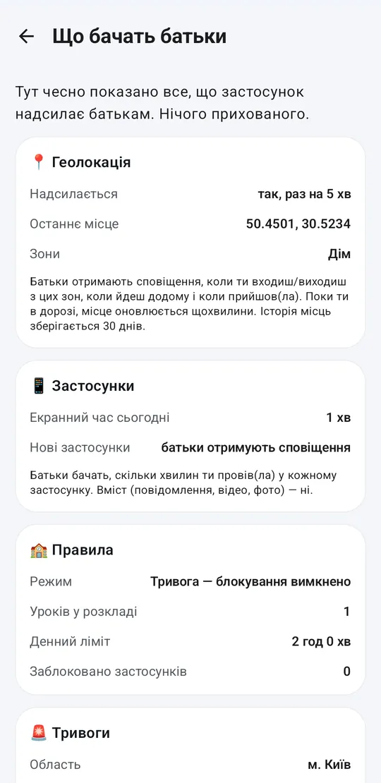 Екран «Що бачать батьки» в дитини